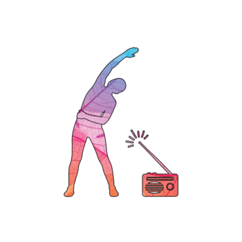 ilustración de un vistoso figura extensión siguiente a un radio aislado en transparente fondo, creando un sentido de relajación y conexión a música y físico actividad png