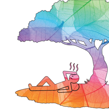 ilustración de persona relajante debajo un vistoso árbol aislado en transparente fondo, disfrutando sombra y tranquilidad con un artístico inspirado en la hoja diseño png