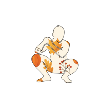 ilustración de un persona agazapado, aislado en transparente fondo, con otoño hojas y bayas modelo en su cuerpo, creando un único y estacional diseño png