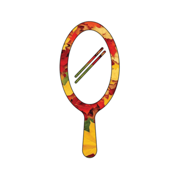 illustrazione di un' mano specchio con un' vivace autunno foglia modello, riflettendo Due verde bacchette, isolato su trasparente sfondo, la creazione di un' unico design png