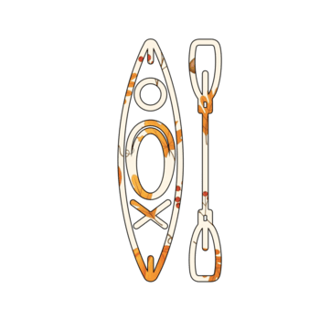 ilustración de un kayac y paleta con un único hoja patrón, simbolizando aventuras y naturaleza, aislado en transparente fondo, creando un distintivo al aire libre diseño png