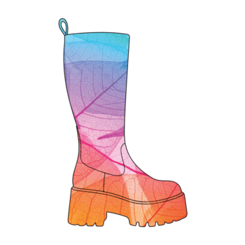 ilustración de un elegante hasta la rodilla bota con un único hoja modelo y un vibrante degradado, aislado en transparente fondo, Perfecto para agregando un toque de naturaleza a tu atuendo png