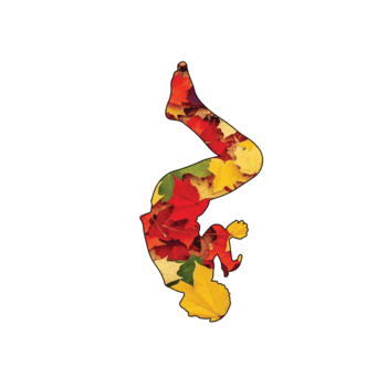 illustration av silhuett av en person håller på med en bakåtvolt fylld med färgrik höst löv isolerat på transparent bakgrund, skapande en vibrerande och dynamisk bild png