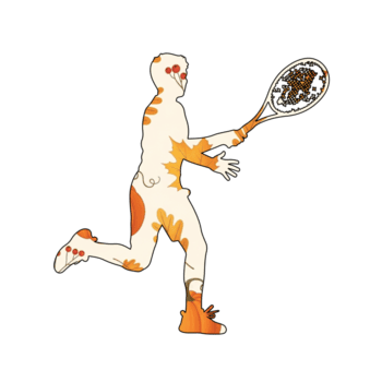 ilustración de un tenis jugador en acción, aislado en transparente fondo, exhibiendo un único floral modelo en su silueta como ellos columpio su raqueta con fuerza png