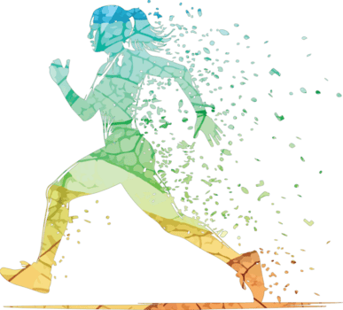 illustration av abstrakt silhuett av en löpning kvinna med en splittrad, färgrik design isolerat på transparent bakgrund, representerar fart, rörelse, och digital konst png