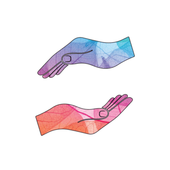 illustrazione di Due mani nel silhouette isolato su trasparente sfondo, con un' colorato foglia modello disegno, simboleggiante connessione, sostegno, e il bellezza di natura png