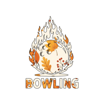 illustrazione di un' bowling palla Engulfed nel fiamme con autunno le foglie isolato su trasparente sfondo, ortografia su bowling nel un' decorativo, di stagione font png