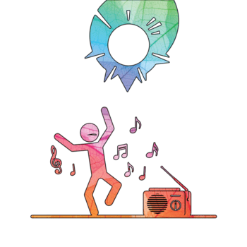 illustrazione di un' colorato silhouette di un' persona danza per musica a partire dal un' Radio, isolato su trasparente sfondo, la creazione di un' divertimento e vivace Immagine con musicale Appunti png