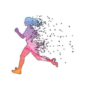 illustration av en löpning kvinna silhuett upplösande in i partiklar, isolerat på transparent bakgrund, skapande en dynamisk och abstrakt kondition illustration png