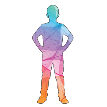 illustration de plein corps silhouette de une garçon avec mains sur les hanches isolé sur transparent arrière-plan, mettant en valeur une coloré pente et feuille veine modèle dans le forme png