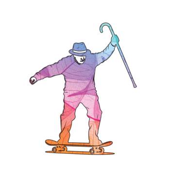 illustrazione di uomo andare con lo skateboard con canna isolato su trasparente sfondo, mescolanza mobilità, stile, e astratto arte nel un' unico e dinamico composizione png