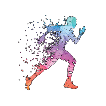 illustrazione di astratto corridore isolato su trasparente sfondo, raffigurato nel un' frammentato, poligonale stile con vivace colori, veicolare velocità, movimento, e dinamismo png