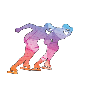 illustrazione di Due ghiaccio pattinatori nel movimento, loro le forme pieno con un' pendenza di colori e foglia modelli isolato su trasparente sfondo png