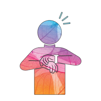 illustratie van een persoon met een kijk maar geïsoleerd Aan transparant achtergrond, hun lichaam gevulde met een blad patroon, suggereren een verbinding naar natuur en tijd beheer png