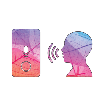 illustrazione di voce assistente interazione isolato su trasparente sfondo, in mostra comunicazione attraverso suono onde, con foglia modelli aggiungendo un' moderno artistico toccare png