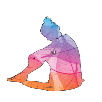 illustrazione di contemplativo figura nel un' seduto posa, isolato su trasparente sfondo, in mostra un' miscela di vivace colori e intricato foglia modelli, evocando introspezione png