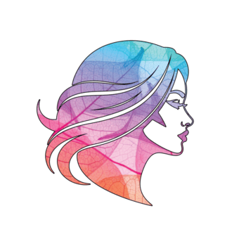 ilustración de un mujeres cara en perfil, aislado en transparente antecedentes el cara y pelo son lleno con vistoso hojas patrón, creando un único diseño png