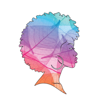 illustrazione di un' womans profilo con un afro e cerchio orecchini, isolato su trasparente sfondo il Immagine è colorato e ha un' unico design con le foglie e Linee png