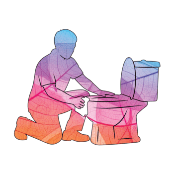 illustrazione di un' uomo è in ginocchio e fissaggio un' gabinetto, isolato su trasparente sfondo il Immagine è colorato e ha un' unico design con le foglie e Linee png