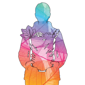 ilustración de persona que lleva un bolso de Produce aislado en transparente fondo, representado con un vibrante, vistoso hoja modelo cubrir, creando un artístico y único diseño png