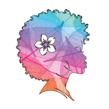 ilustración de silueta de un mujer con un afro y flor aislado en transparente fondo, representado con un vistoso hoja modelo cubrir, creando un artístico y único diseño png