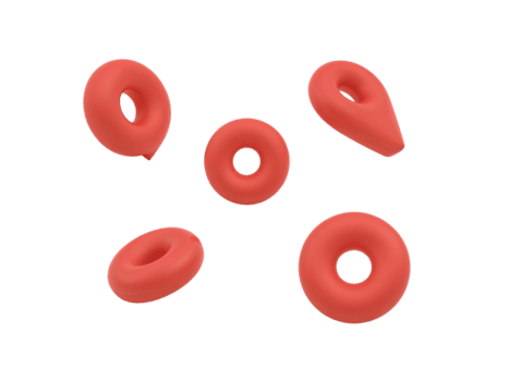 Floating coral torus formations on a plain backdrop, showcasing a minimalistic abstract design and png