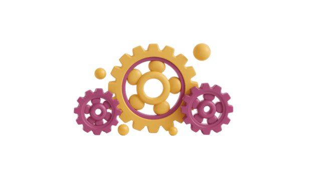 nyckfull kugghjul och sfärer flytande i ett oändlig Plats med isolerat transparent yta png