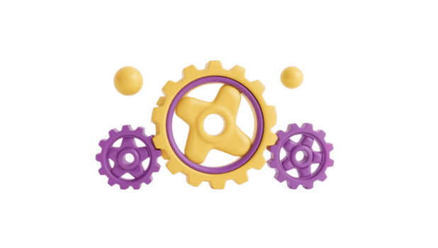 Conceptual representation of teamwork and collaborative effort with vibrant gears on a transparent png