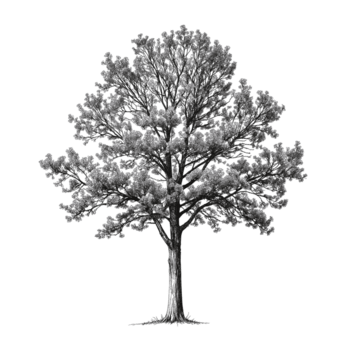 svartvit träd- tolkning visa upp invecklad grenar och lövverk på ett osynlig miljö png