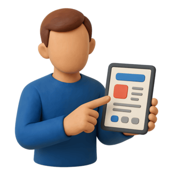 3d Charakter zeigen beim ein Tablette mit ein Netz Buchseite. png