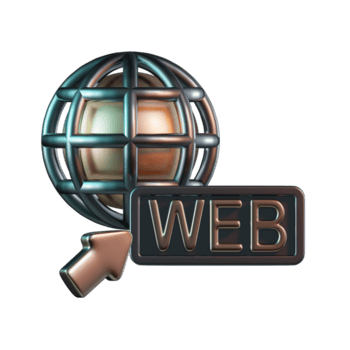 Metallic World Globe with Web Text and Cursor Arrow 3D Icon png