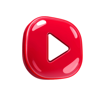 Glossy red play button icon with rounded corners on transparent background png