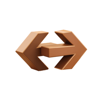 3d rendering of a brown arrow symbol pointing left and right on transparent background png