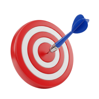 rosso e bianca bersaglio per freccette con blu dardo isolato su un' trasparente sfondo bersaglio png