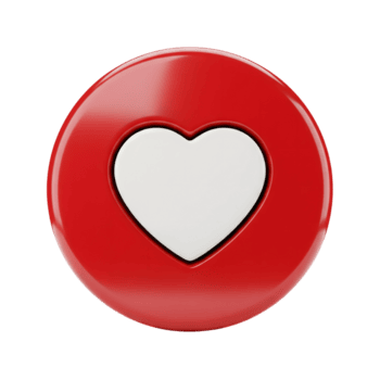Red Circle Button with White Heart 3D Icon isolated on a transparent background image png