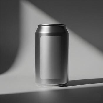 A can of beer on a table with a shadow photo