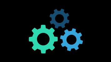 uitrusting icoon met verschillend kleur. spinnen tandrad animatie. mechanisme, engineering, instelling, werkwijze video