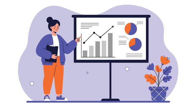 Woman presenting data on a board vector