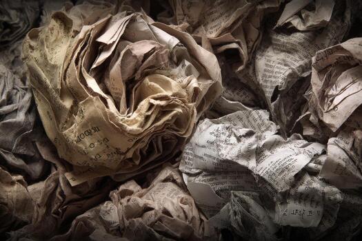 Crumbled paper, a tangled mass of aged documents photo
