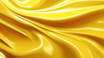 Abstract wavy yellow fabric texture. Liquid holographic background. Smooth silk fabric surface with ripples and folds on the plastic Holographic Pastel Background with 3D Rendering in Seamless Loop video