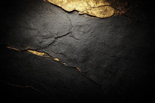 Dark stone surface with gold highlights and cracks photo