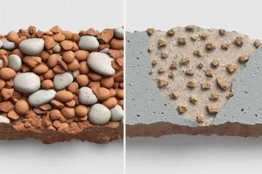 Concrete with and without aggregate photo