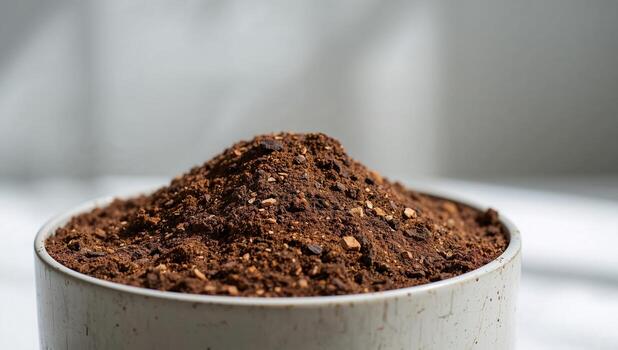 Brown Mound in a Light Container A Study in Texture, Color, and Form Composition. photo