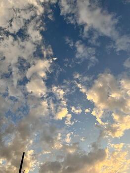 a view of the sky with clouds and a few trees photo
