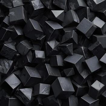 Abstract black 3D cubes background with geometric shapes, modern dark polygonal blocks texture for digital design and futuristic patterns photo
