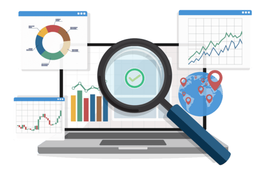 ricerca analisi rapporto, pannello di controllo grafici e diagrammi, finanziario grafico statistiche, dati analisi, azione illustrazione SEO png