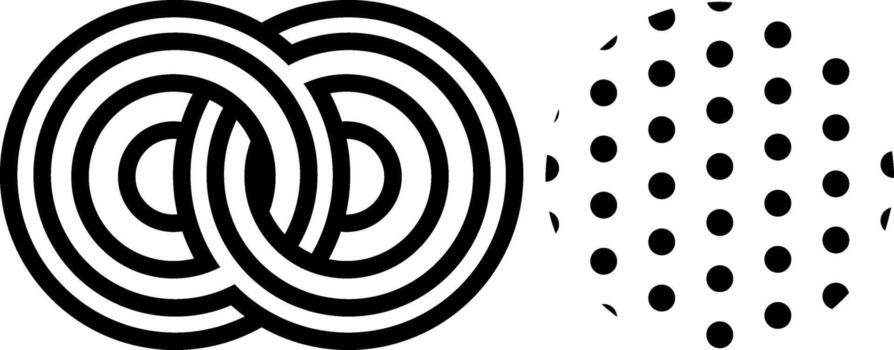 dynamic bold line interlocking circle as infinity and halftone memphis style.utilize the circle as their fundamental building block. vector