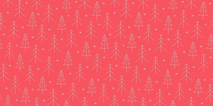 A simple winter pattern. Forest, fir trees, snowflakes. Hand-drawn line icons of fir trees. Drawings, doodles. Seamless New Year's, Christmas background. Suitable for any prints on fabric or paper. vector