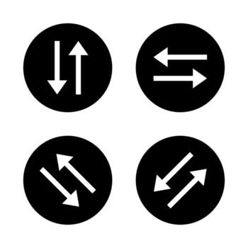 Swap vertical and horizontal arrow icon in black circle. Diagonal arrows symbol. Double sign navigation vector