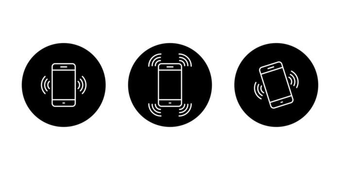 Mobile phone vibration icon. Mobile ringing and notification alert symbol in black circle vector